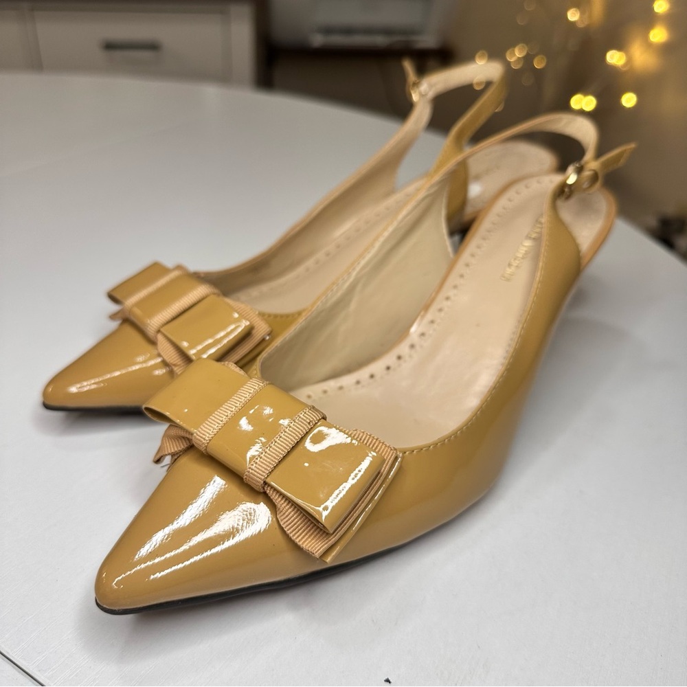 Adrienne Vittadini Yellow Patent Slingback Heels